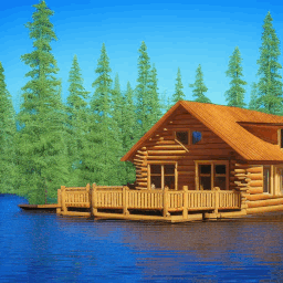 Cozy Log Cabin by the Lake Animated GIF