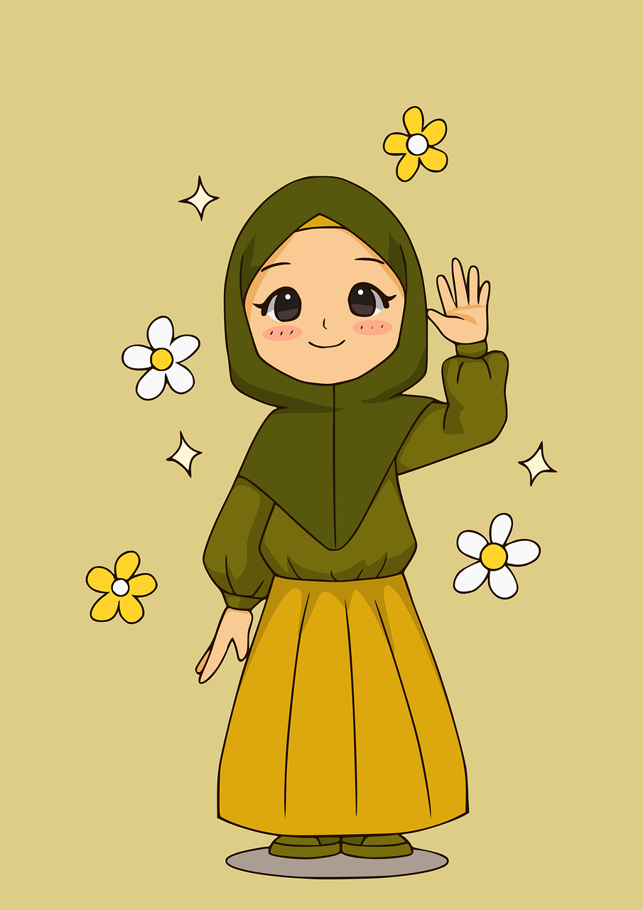 Cute Muslim Girl Cartoon in Hijab