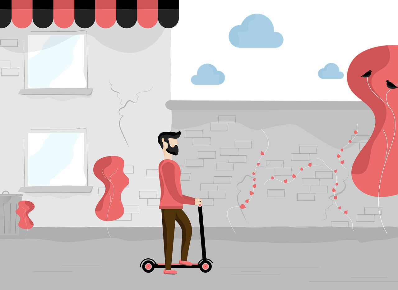 Urban Man Riding Electric Scooter