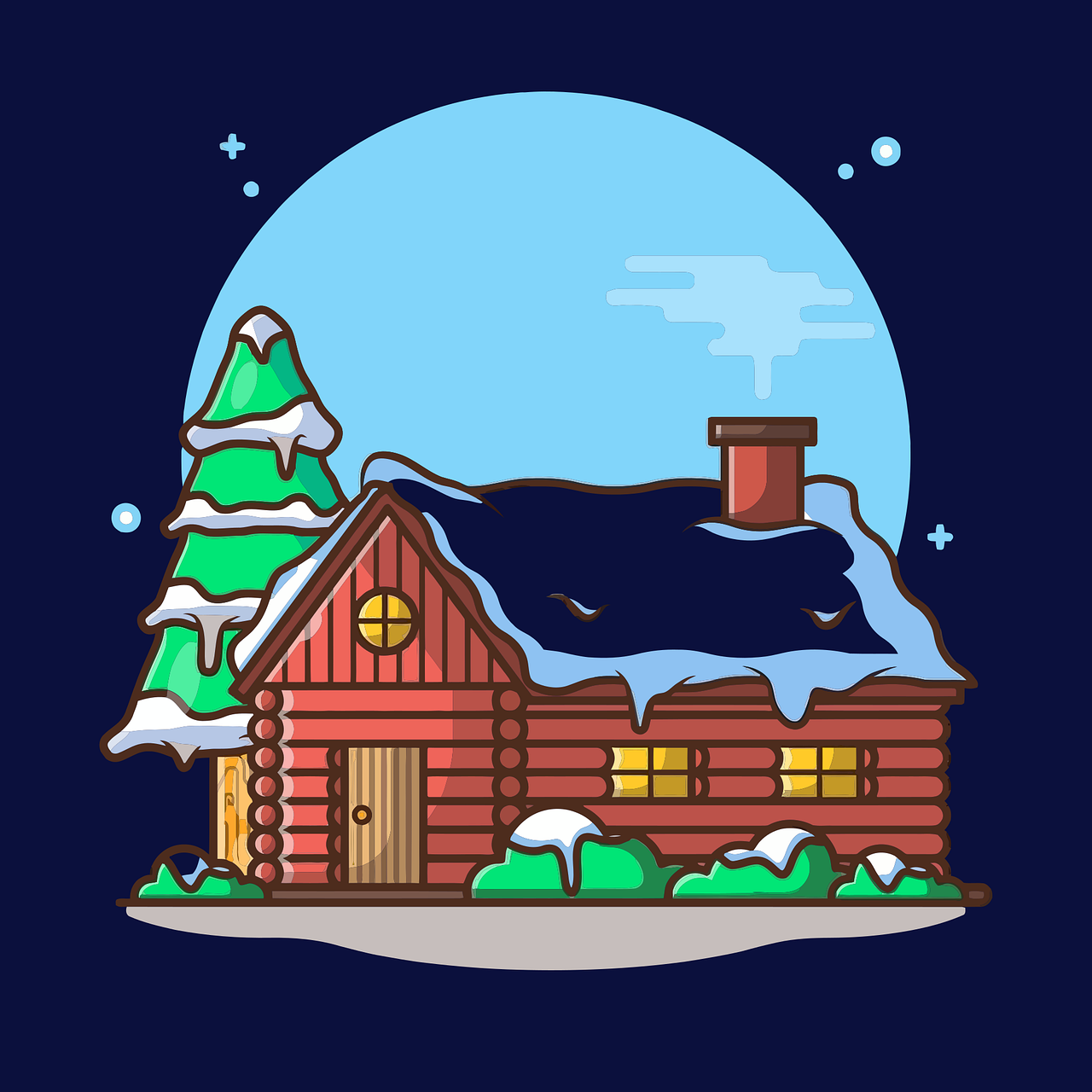 Cozy Winter Log Cabin Illustration