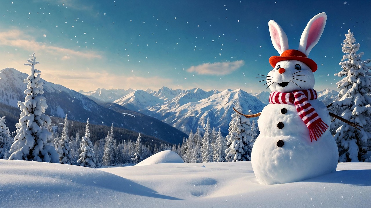 Cute Bunny Snowman in Winter Wonderland