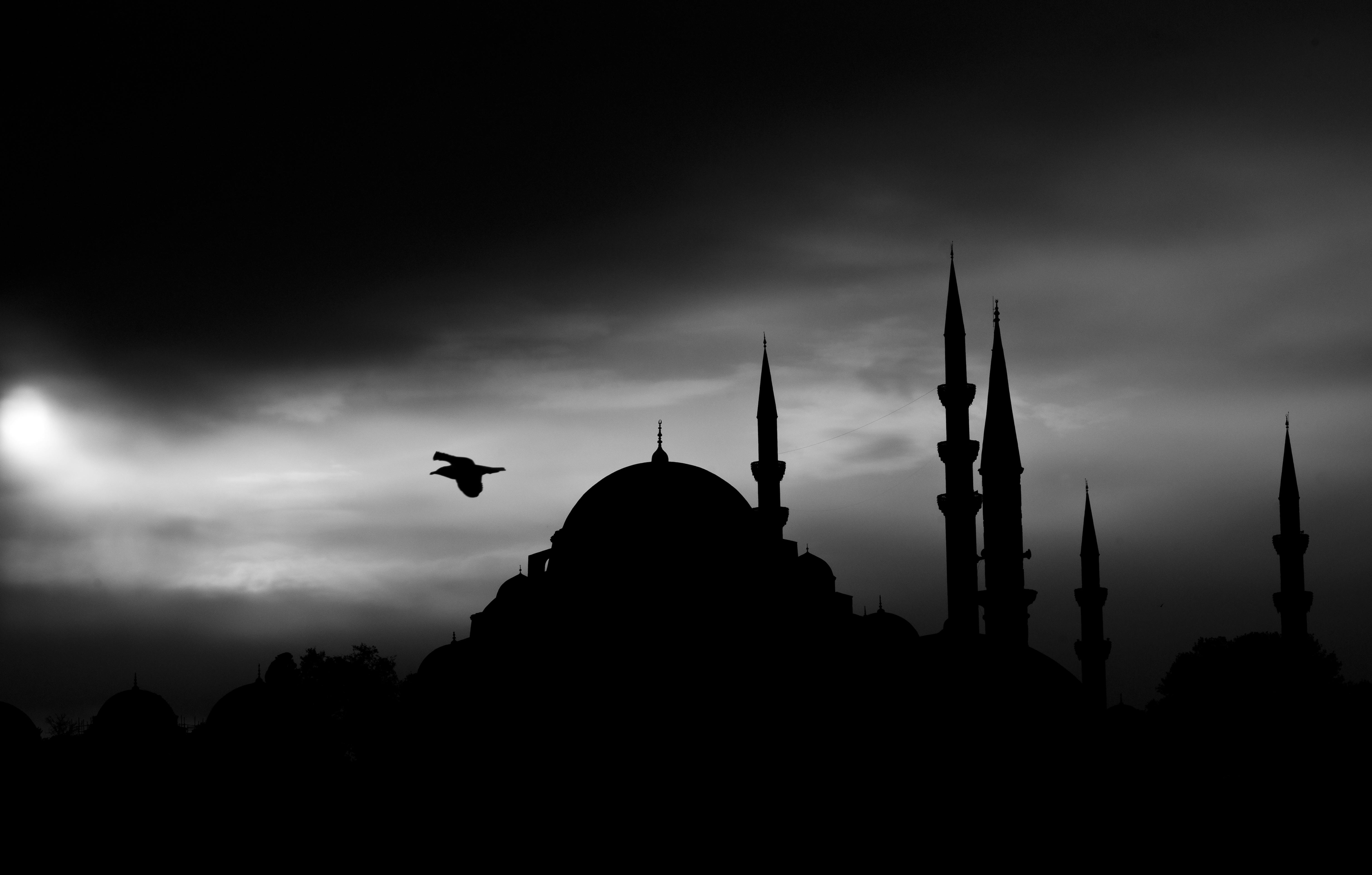 Dramatic Mosque Silhouette at Sunset 