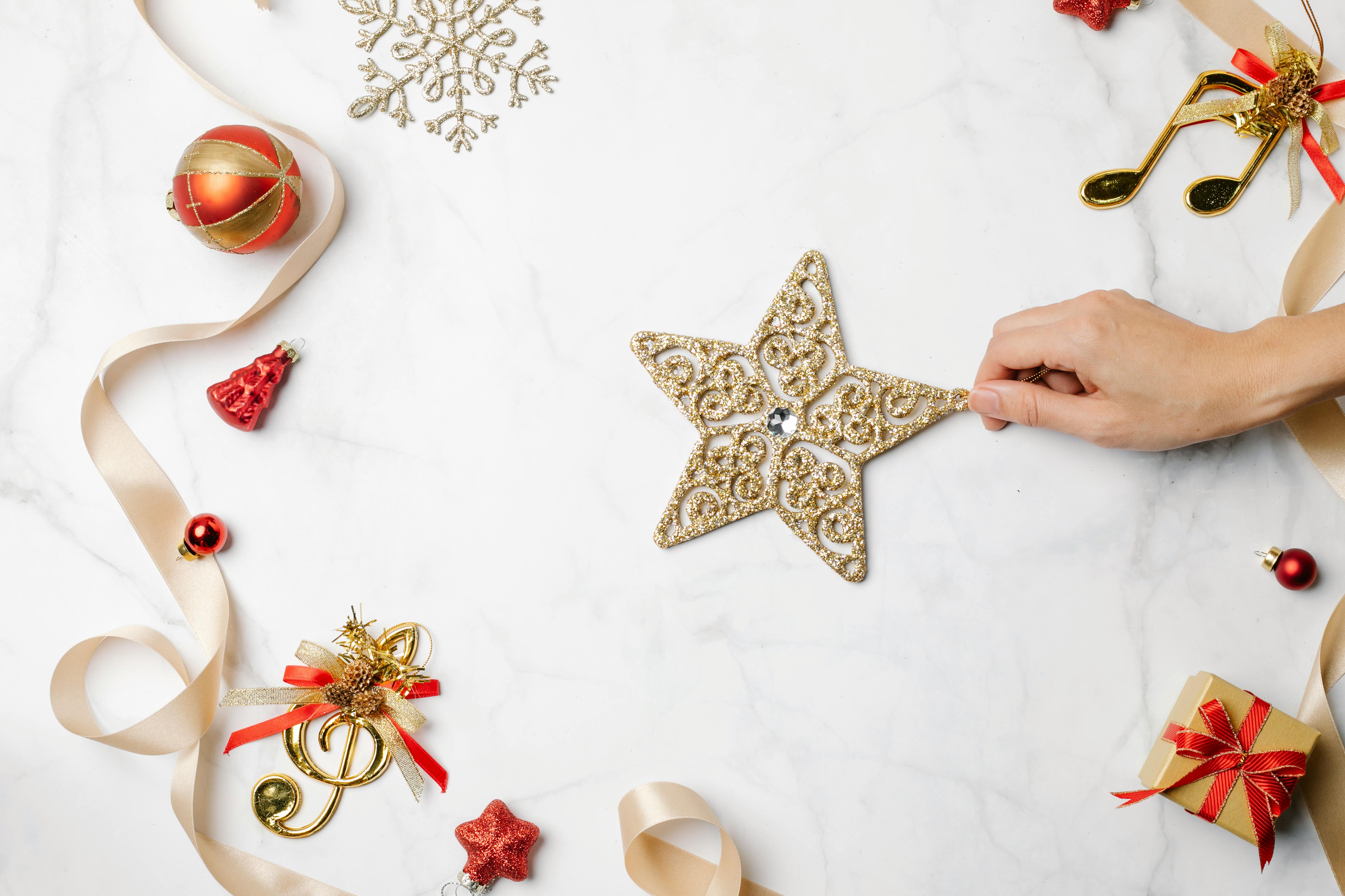 Elegant Christmas Flat Lay with Gold Star