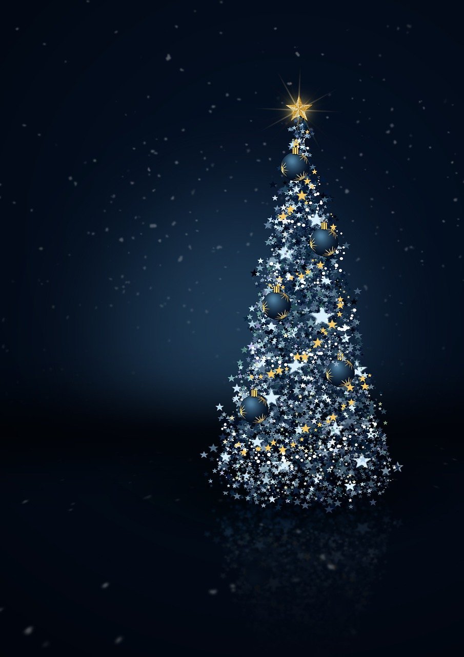 Elegant Christmas Tree with Stars and Ornaments