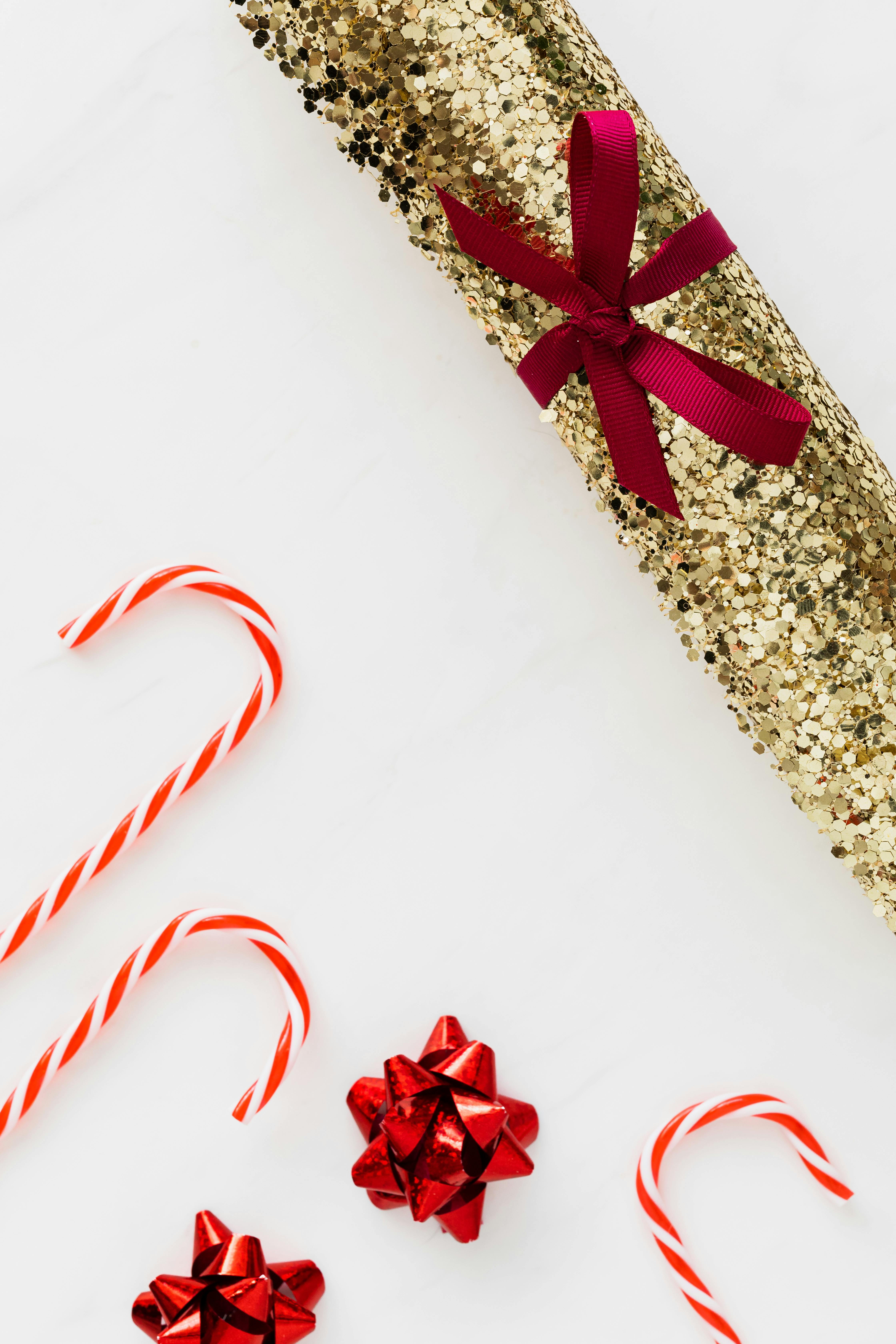 Festive Christmas Flat Lay with Gold Gift Wrap