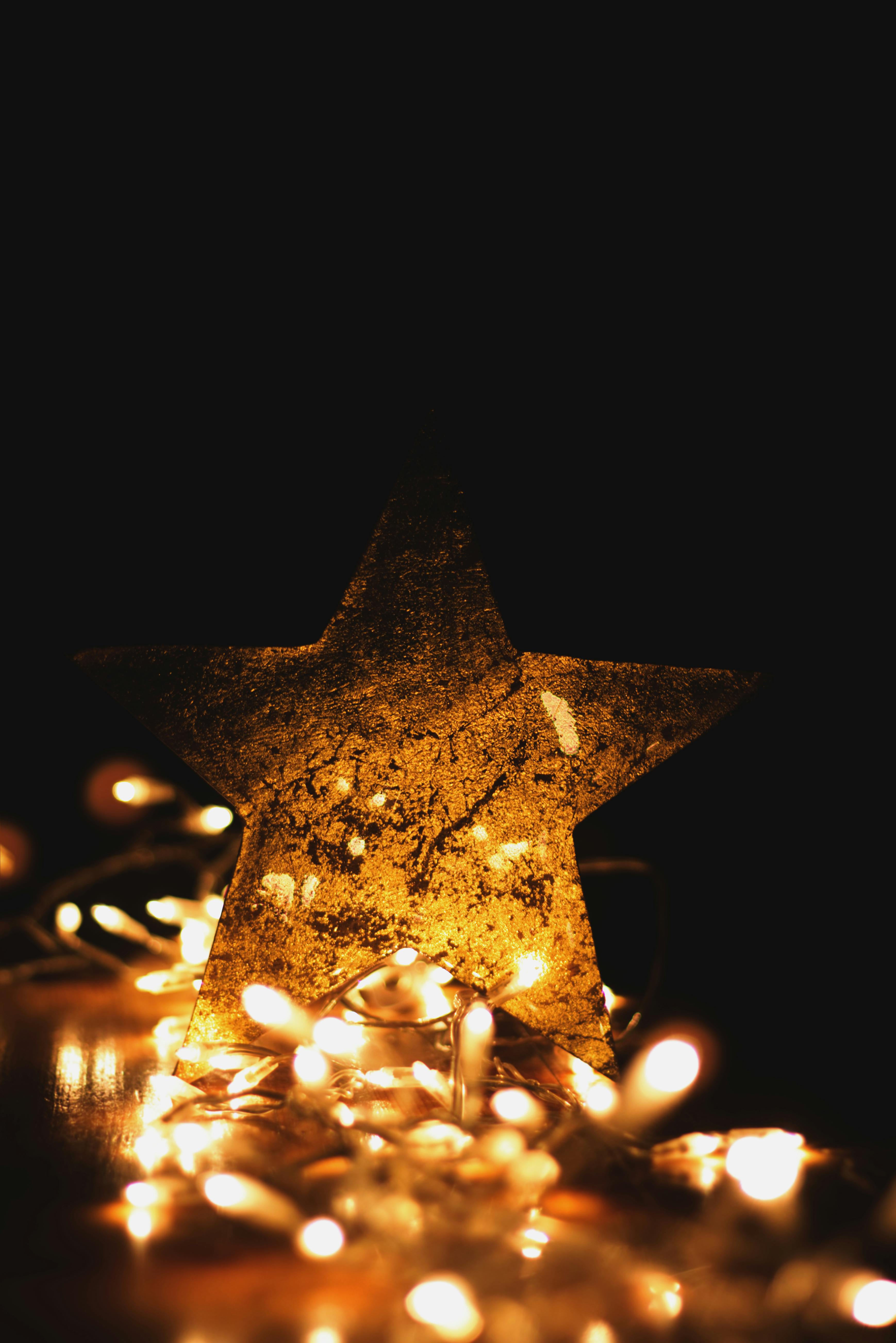 Golden Christmas Star with Fairy Lights