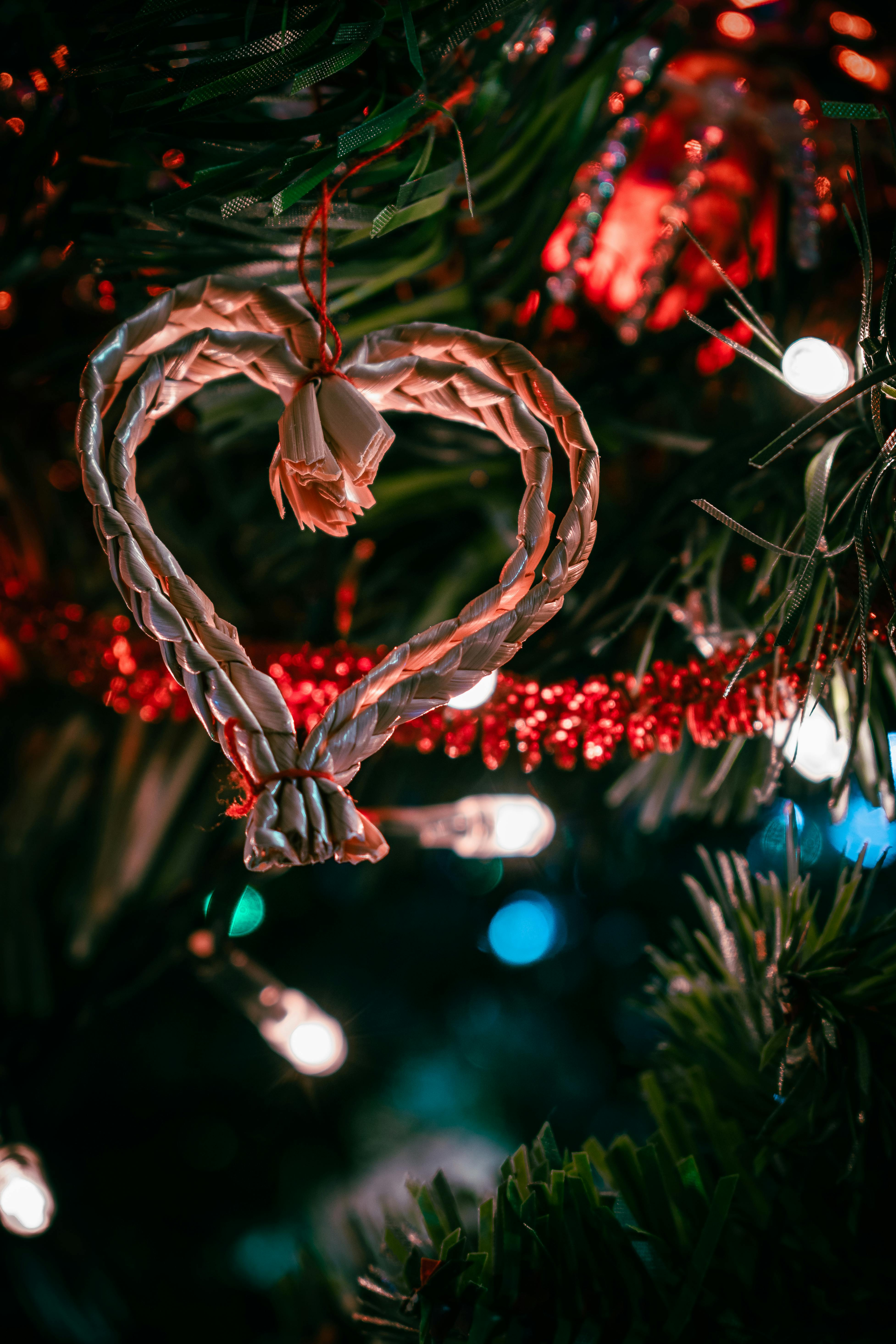 Handmade Heart Ornament on Christmas Tree