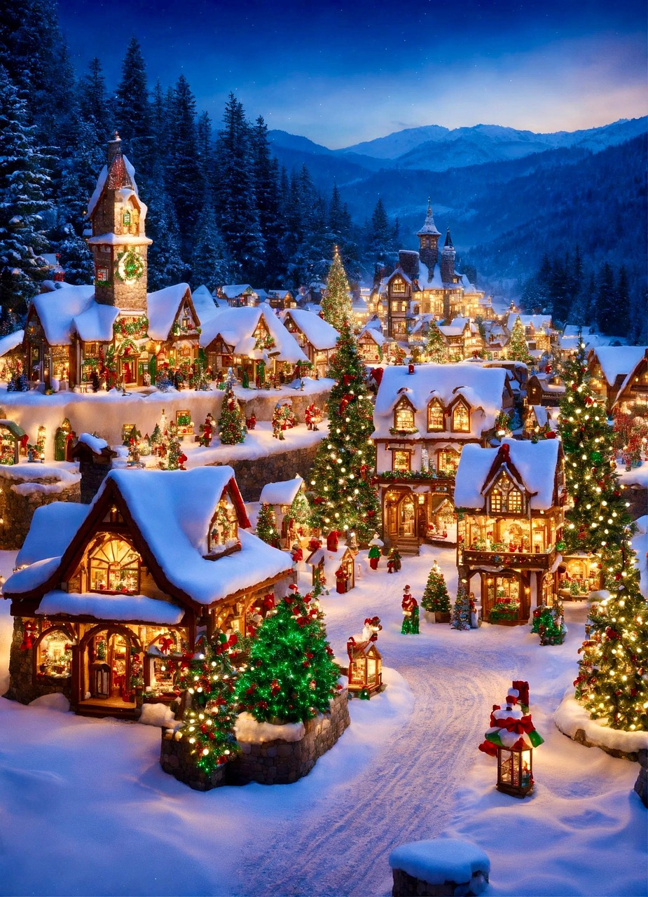Magical Christmas Village at Night