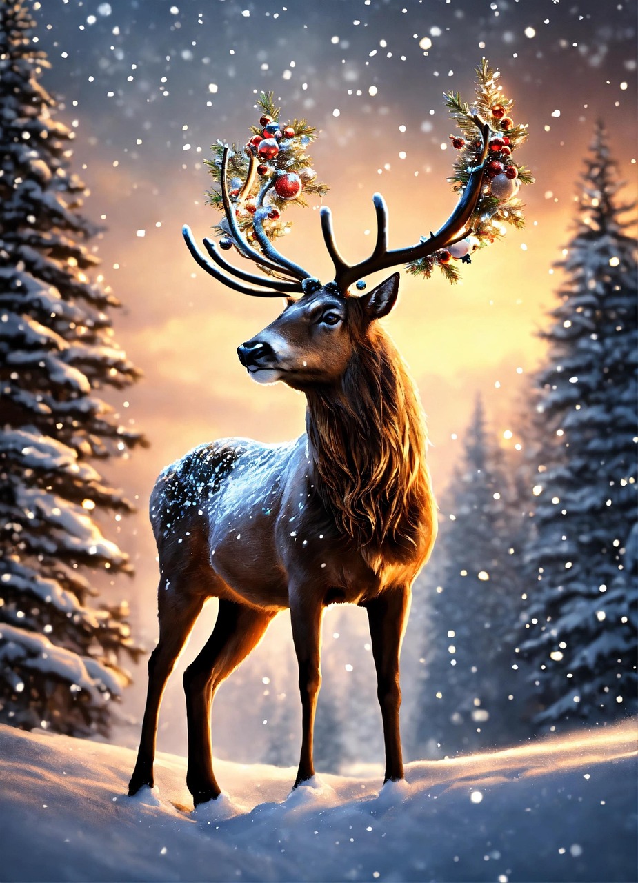 Majestic Christmas Reindeer in Winter Forest