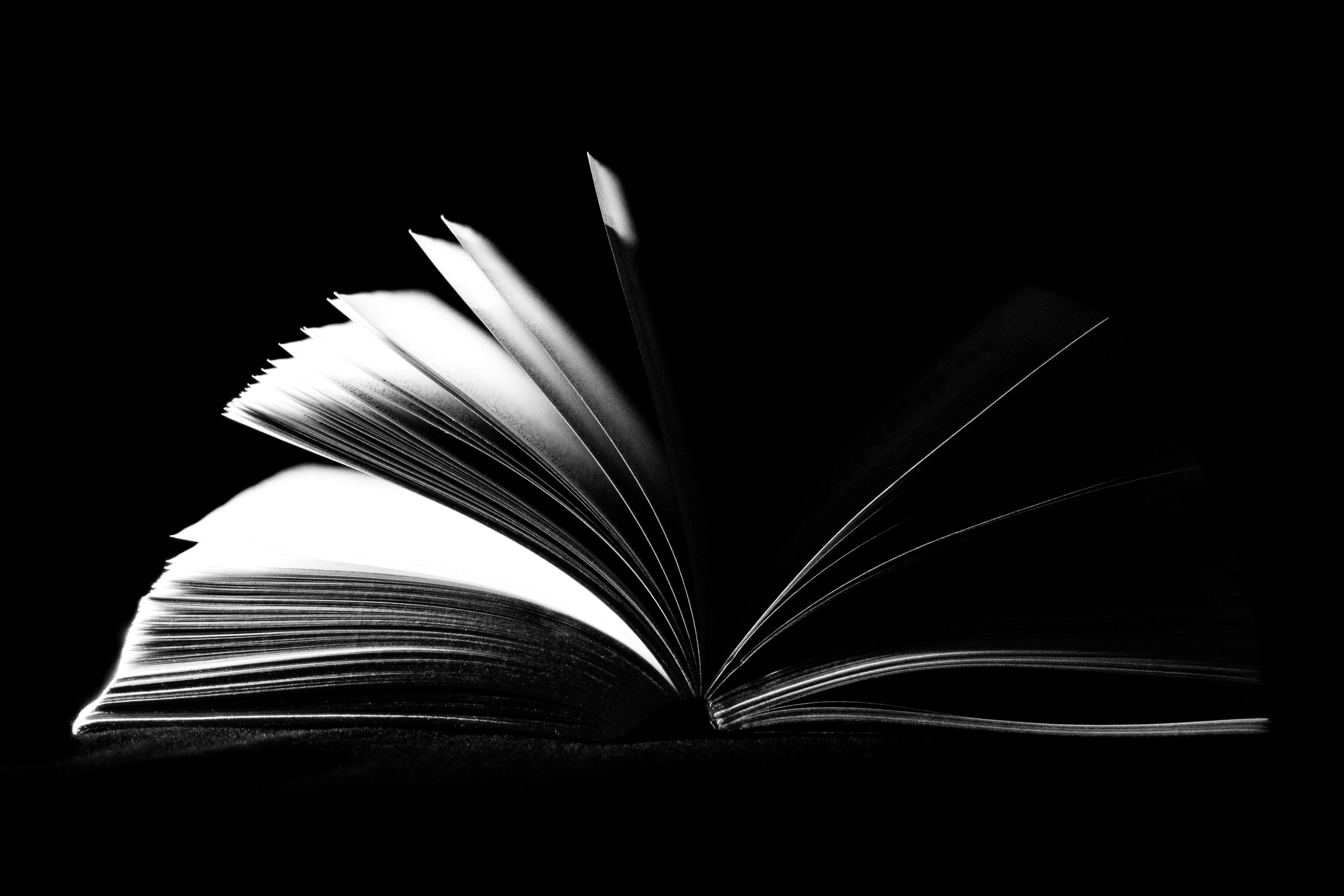 Open Book in Dramatic Black and White