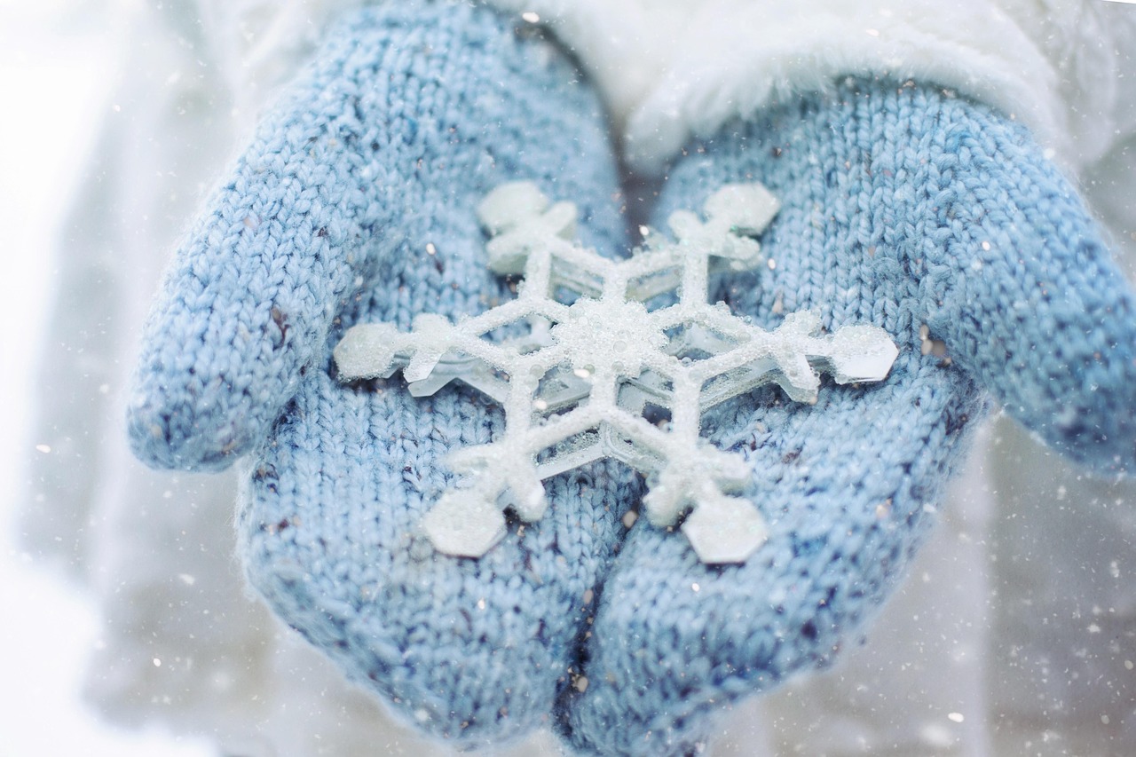 Winter Snowflake in Blue Mittens 